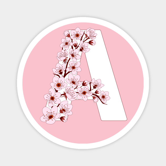 Colorful capital letter A patterned with sakura twig Magnet by Alina